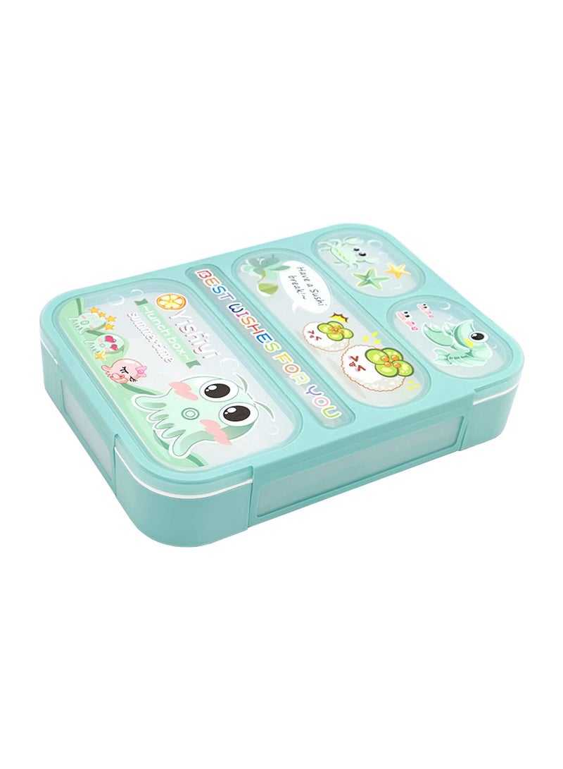 Bento Lunch Box with Cutlery and 5 Compartments, Suitable for Microwave and Dishwasher, Green 800ml  - Image 1