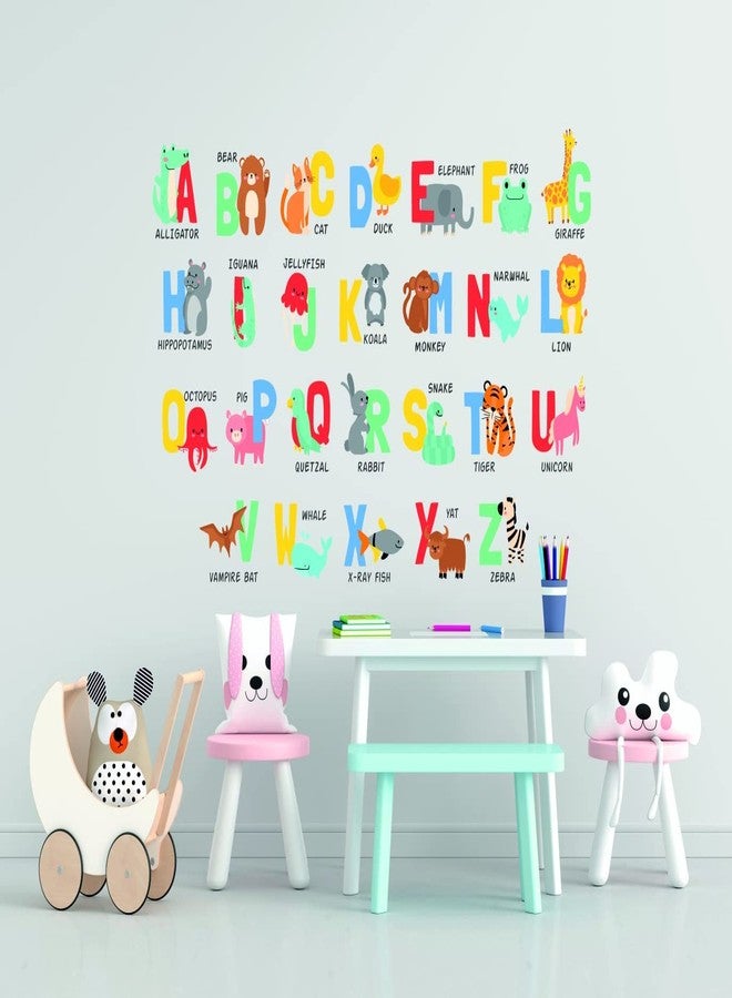 Decals Creation ملصقات جدارية للأطفال بتصميم حيوانات كرتونية مع حروف الأبجدية الإنجليزية ABCD (متعددة الألوان، الحجم - 100 سم × 110 سم) - Image 1