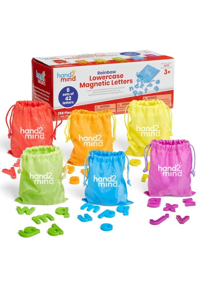 hand2mind hand2mind Rainbow Lowercase Magnetic Letters, Plastic Magnetic Letters for Classroom, Alphabet Letters for Kids, Letter Recognition for Kindergarten, Word Building Letter Magnets for Kids (Set of 6)  - Image 1