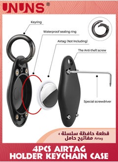 UNUNS 4 Pack Waterproof Airtag Holder Keychain Case,Screw Full Cover Protective Air Tag Compatible For Apple AirTag Key Ring,Shockproof Protective Cover Case Scratch Resistant For Pets Keys,Black  - Image 4