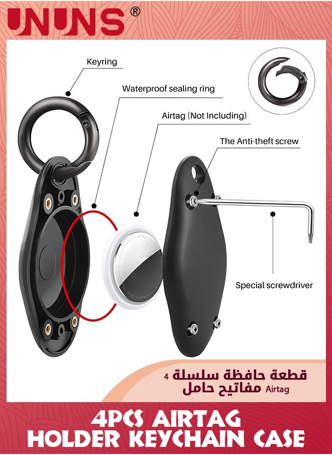 UNUNS 4 Pack Waterproof Airtag Holder Keychain Case,Screw Full Cover Protective Air Tag Compatible For Apple AirTag Key Ring,Shockproof Protective Cover Case Scratch Resistant For Pets Keys,Black  - Image 4