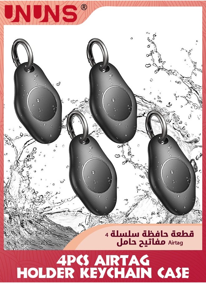 UNUNS 4 Pack Waterproof Airtag Holder Keychain Case,Screw Full Cover Protective Air Tag Compatible For Apple AirTag Key Ring,Shockproof Protective Cover Case Scratch Resistant For Pets Keys,Black  - Image 1