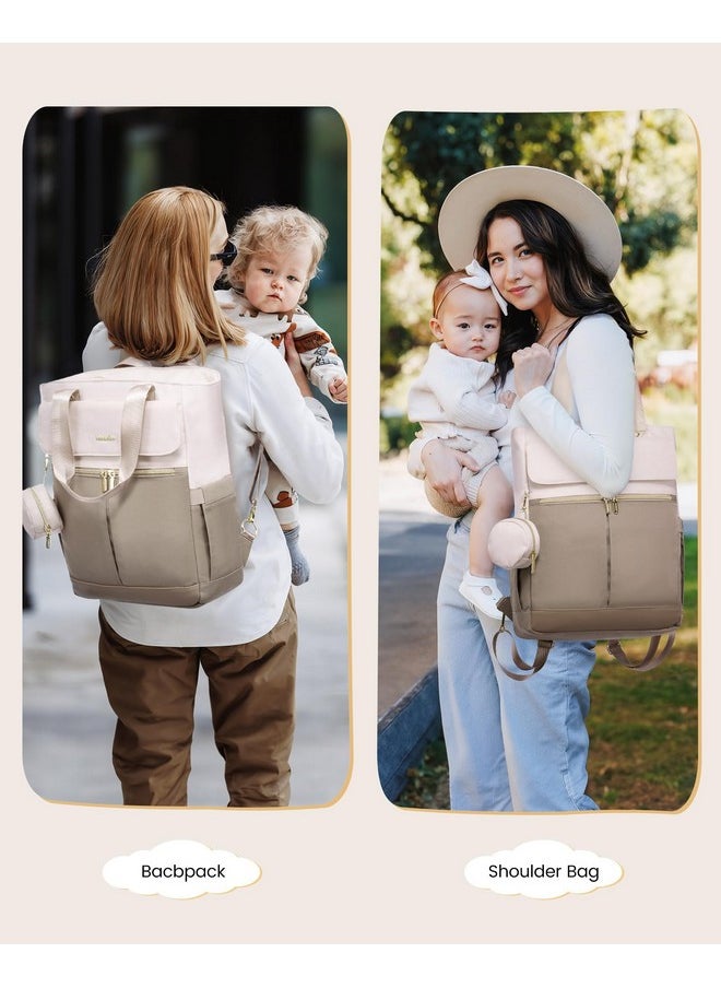 Lovevook Diaper Bag Backpack,Diaper Bag Tote With Insulated Pockets,Baby Bag For Girl Boy With Changing Pad,Large Baby Diaper Bag With Pacifier Case,Anti-Theft Travel Backpack For Women,Coffee-Beige  - Image 3