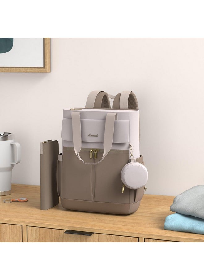 Lovevook Diaper Bag Backpack,Diaper Bag Tote With Insulated Pockets,Baby Bag For Girl Boy With Changing Pad,Large Baby Diaper Bag With Pacifier Case,Anti-Theft Travel Backpack For Women,Coffee-Beige  - Image 2
