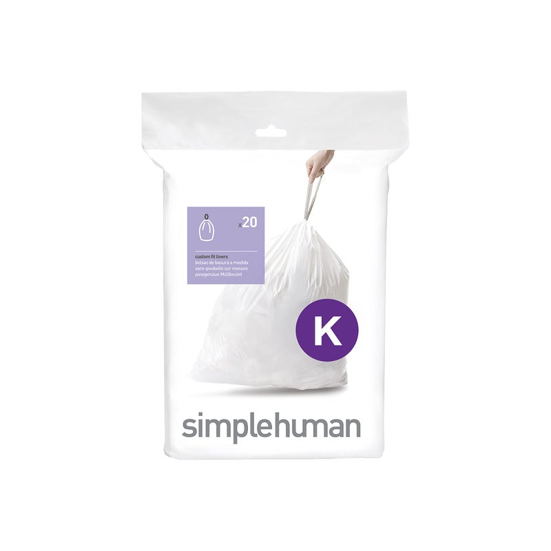 simplehuman Code K Custom Fit Drawstring Trash Bags in Dispenser Packs 20 Count 3545 Liter 912 Gallon White