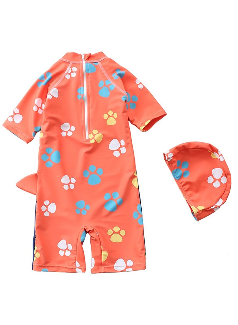 كرتون لطيف الديناصور مطبوعة الأولاد قطعة واحدة ملابس السباحة الصيف الشاطئ حمام السباحة الأساسية ملابس السباحة سريعة الجفاف للأولاد الصغار عالية المرونة Comfortbale حماية الأشعة فوق البنفسجية ملابس السباحة للأطفال للابن مع القبعة - Image 2