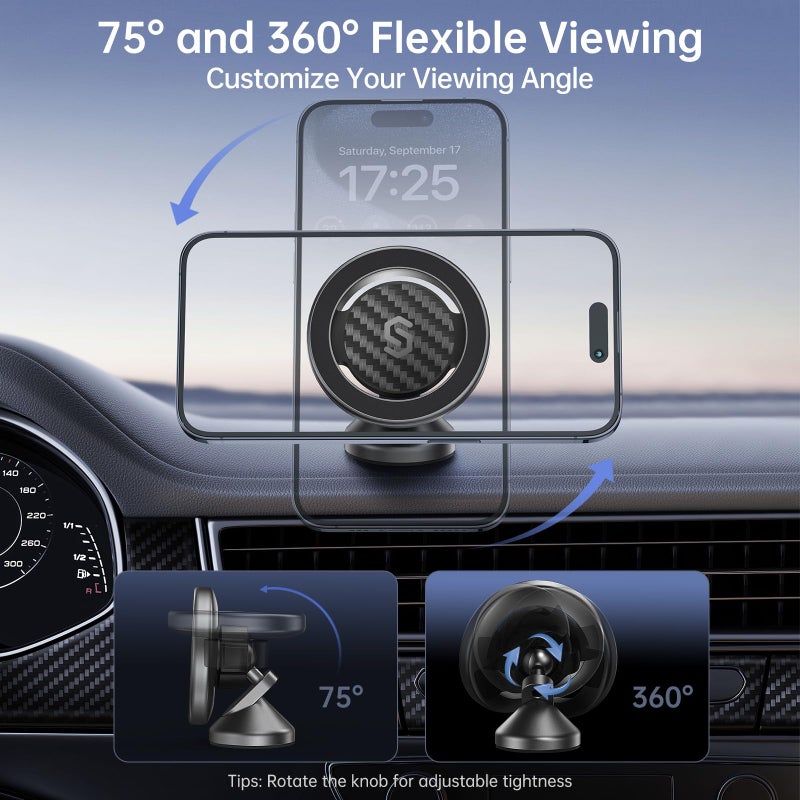 SYNCWIRE MagSafe Car Mount - Flexible Rotation Magnetic Phone Holder for Dash, Strong Magnets, Universal Compatible iPhone, Samsung, Pixel - MagSafe Car Accessories - Image 4