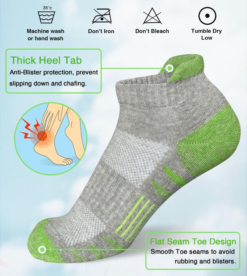 Heyoboy Womens Ankle Anti-blister Thick Cushioned Wicking Odor Resist Athletic Running Socks, Size 6-9, Grey 5 Pairs - Image 2