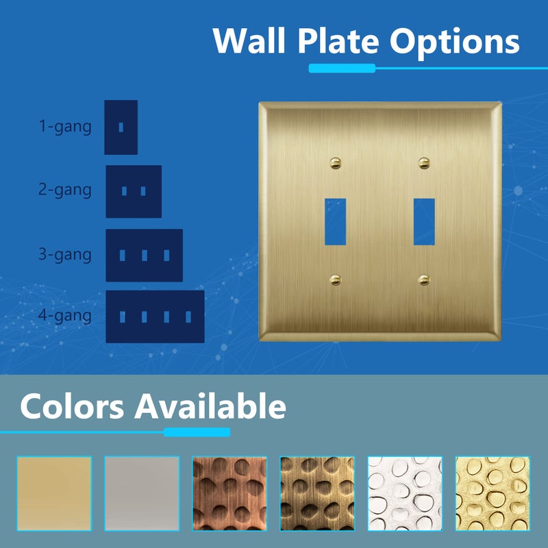 LIDER Toggle Light Switch Metal Wall Plate, Stainless Steel Switch Cover, Corrosion Resistant, Mid-Size 2-Gang 4.88" x 4.92", 201 Stainless Steel, LMWP-12M-BB, Brushed Brass - Image 4