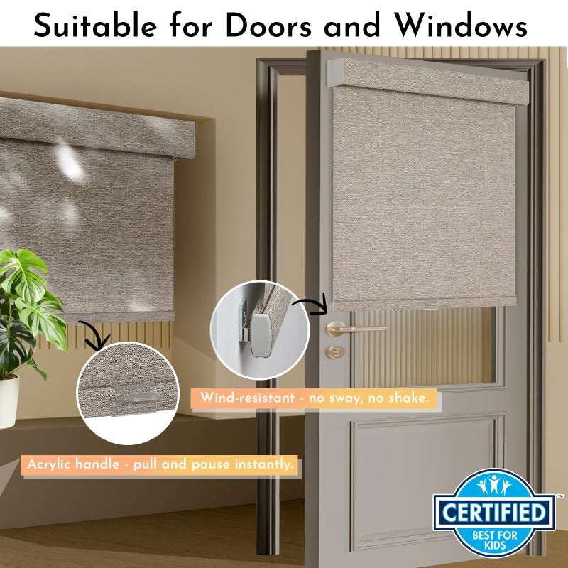 Persilux Blackout Roller Shades for Window Blinds,Cordless,Linen Fabric,Thermal Insulated Fabric UV Protection Shades for Home,Office,Bedroom,Door,Blackout-Light Brown,22 1/2" W X 72" H - Image 3