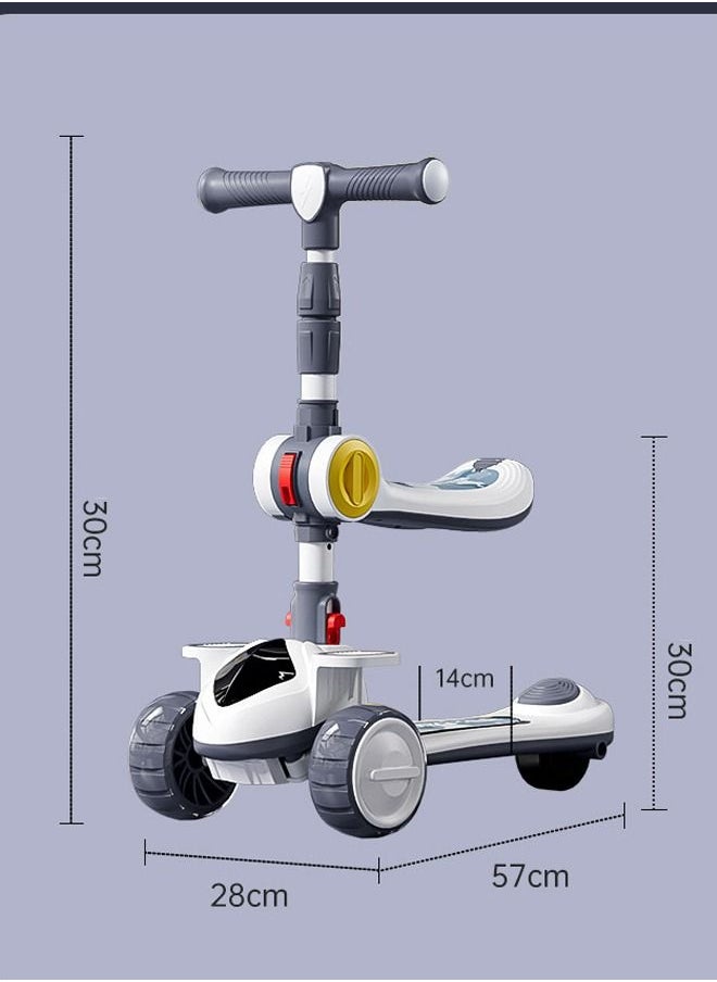 Beauenty - 3 in 1 Scooter for Kids Adjustable Height Handlebars and Removable Seat with Push Handle Anti-Slip Deck Flashing Wheel Lights for Kids 2-12 Year Old - Image 1