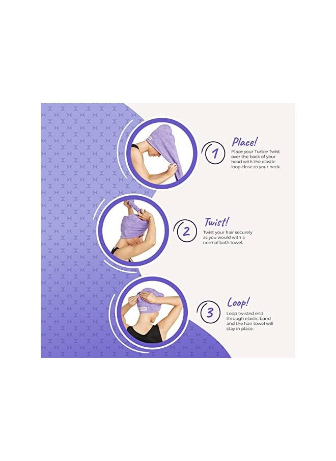 Turbie Twist - Twist Microfiber Hair Towel Wrap For Women And Men | 2 Pack | Bathroom Essential Accessories | Quick Dry Hair Turban For Drying Curly, Long & Thick Hair (Dark Purple, Light Purple) - Image 1