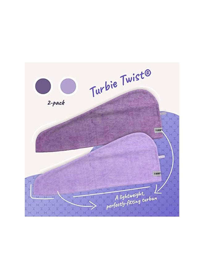 Turbie Twist - Twist Microfiber Hair Towel Wrap For Women And Men | 2 Pack | Bathroom Essential Accessories | Quick Dry Hair Turban For Drying Curly, Long & Thick Hair (Dark Purple, Light Purple) - Image 1