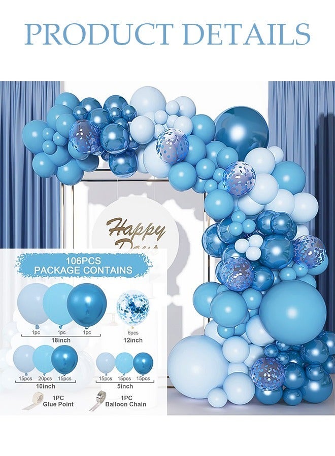 DUNISO Blue Balloons Garland Arch Kit 106 Pcs 5/10/12/18 Inch Blue Latex Balloons Set For Baby Shower Wedding Birthday Party Background Decorations School Opening Ceremony - Image 2