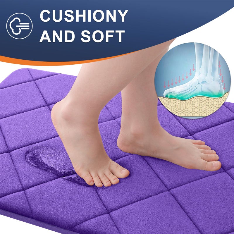 OLANLY Memory Foam Bath Mat 30x20  Ultra Soft and Absorbent Bathroom Mat  Machine Washable Bathroom Rugs  Comfortable  Thick Bath Rugs Carpet for Bathroom Floor  Tub and Shower  Purple - Image 2