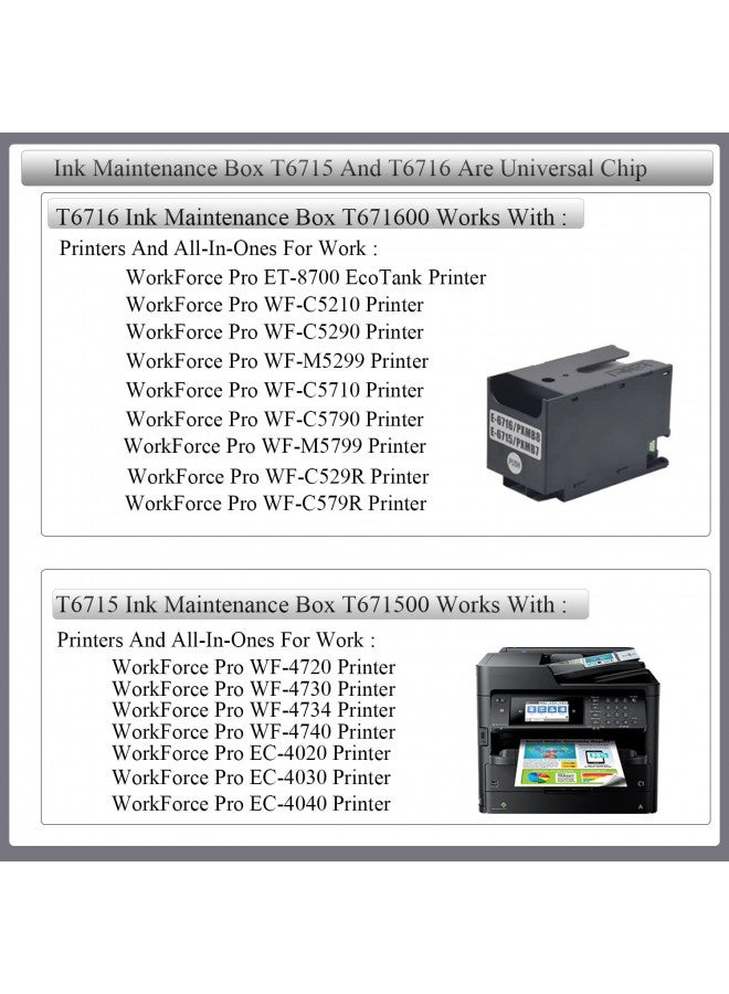 HLPRINT T6715 T6716 Ink Maintenance Box Remanufactured for Workforce Pro ET-8700 WF-C5790 WF-C529R WF-C579R WF-M5299 WF-M5799 WF-C5710 WF-C5290 C5210 WF4720 WF4730 WF4740 WF4734 EC4020 EC4030 EC4040 Printer  - Image 2
