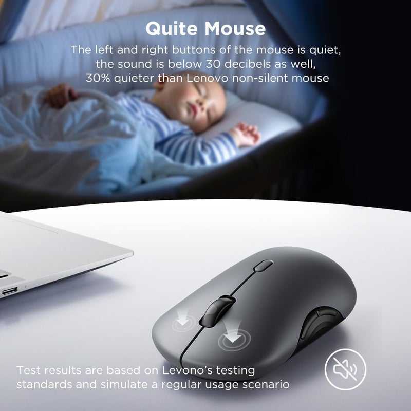 لينوفو 700 – Multi-Device Wireless Silent Mouse (Infrared Optical, USB Receiver, Bluetooth 5.3 Dual, Ergonomic, Ambidextrous, x1 AA Battery, Easy Change Between 3 Devices) – Grey Grey - Image 4