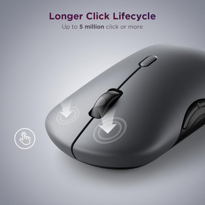 لينوفو 700 – Multi-Device Wireless Silent Mouse (Infrared Optical, USB Receiver, Bluetooth 5.3 Dual, Ergonomic, Ambidextrous, x1 AA Battery, Easy Change Between 3 Devices) – Grey Grey - Image 5