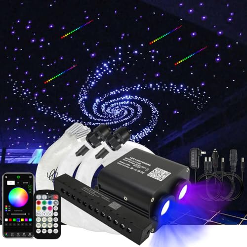 AKEPO 20W RGBW Twinkle APP Dual-Head Colorful Shooting Star Fiber Optic Lights, 1300pcs 0.03in 13.1ft Optical Fiber Star Ceiling Light Kit for Car Headliner Star/Home - Image 1