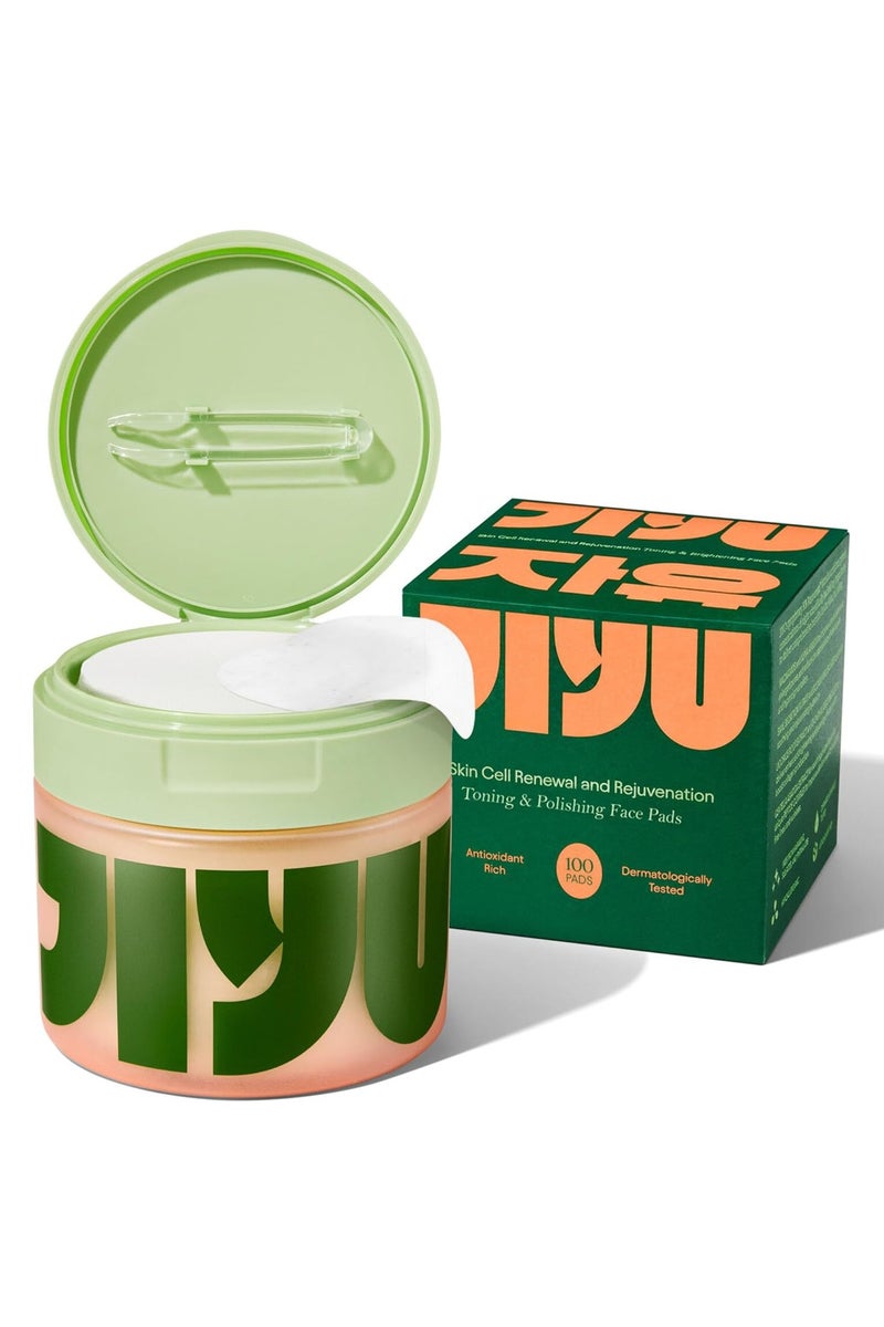 Jiyu Skin Cell Renewal and Rejuvenation Toning &Brightening Face Pads Antioxidante Rich Dermatologically Tested - 100 Pads - Image 1