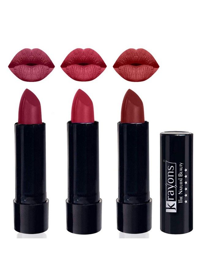 krayons Cute Pop Matte Lipstick Waterproof Longlasting 3.5Gm Each (Pack Of 3) - Image 1