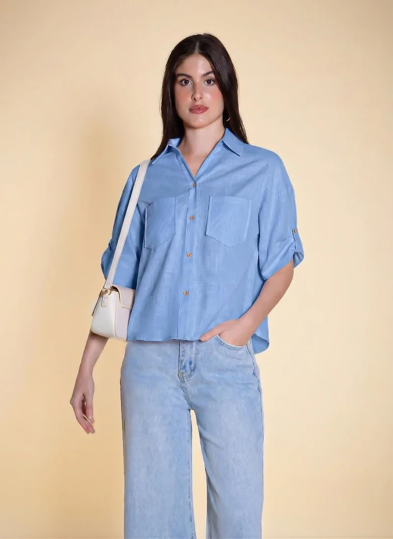 SHAPES LINEN BLEND SHIRT WITH POCKETS