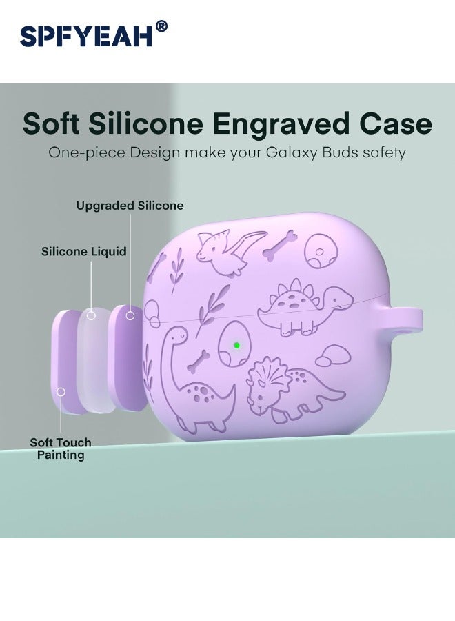 SPFYEAH Case for Samsung Galaxy Buds 3 / Buds 3 Pro, Soft Silicone Engraved Pattern Protective Cover with Keychain & Cleaning kit, Shockproof Drop Proof Case for Samsung Galaxy Buds 3 & 3 Pro (2024), Dinosaur Purple - Image 5