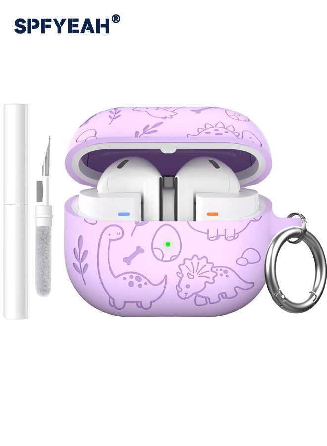 SPFYEAH Case for Samsung Galaxy Buds 3 / Buds 3 Pro, Soft Silicone Engraved Pattern Protective Cover with Keychain & Cleaning kit, Shockproof Drop Proof Case for Samsung Galaxy Buds 3 & 3 Pro (2024), Dinosaur Purple - Image 1