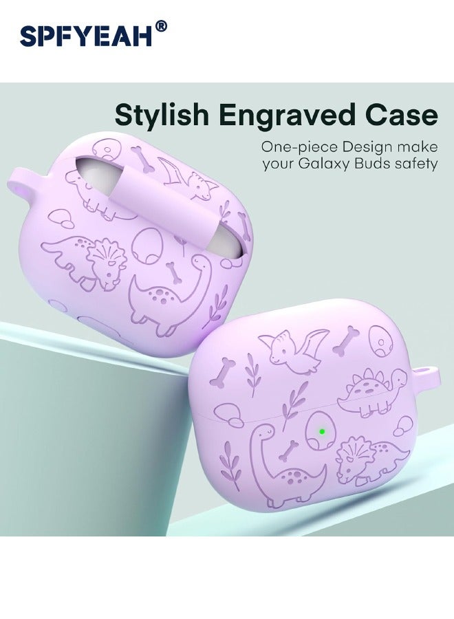 SPFYEAH Case for Samsung Galaxy Buds 3 / Buds 3 Pro, Soft Silicone Engraved Pattern Protective Cover with Keychain & Cleaning kit, Shockproof Drop Proof Case for Samsung Galaxy Buds 3 & 3 Pro (2024), Dinosaur Purple - Image 4