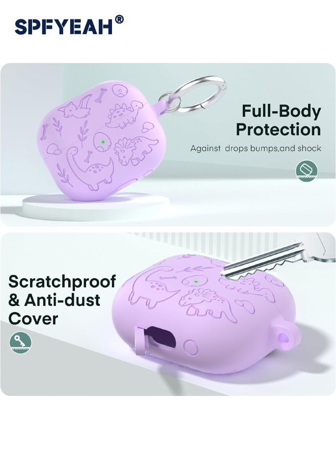 SPFYEAH Case for Samsung Galaxy Buds 3 / Buds 3 Pro, Soft Silicone Engraved Pattern Protective Cover with Keychain & Cleaning kit, Shockproof Drop Proof Case for Samsung Galaxy Buds 3 & 3 Pro (2024), Dinosaur Purple - Image 3
