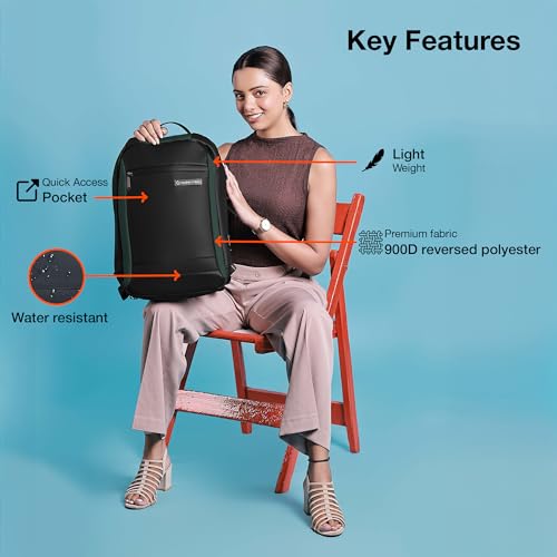 Nasher Miles Madison Passenger Workpack 22 Liters Water Resistant, Padded, Premium Reversed Polyester Black Olive Laptop Backpack | USB charging| Unisex | Ideal For Office (Black & Olive) - Image 2