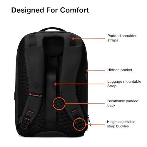 Nasher Miles Madison Passenger Workpack 22 Liters Water Resistant, Padded, Premium Reversed Polyester Black Olive Laptop Backpack | USB charging| Unisex | Ideal For Office (Black & Olive) - Image 3