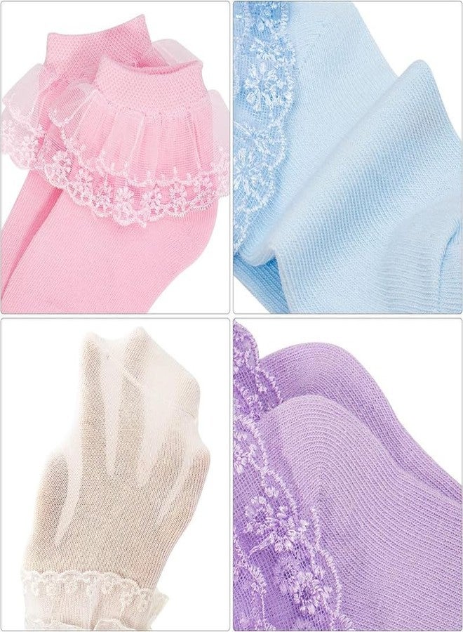 YANWENX Girls Frill Socks Ankle length Princess Socks Beautiful Fancy Frill Soft Cotton Socks For Girl Lace Bootie Socks Set Of 5,4-5 Years - Image 5