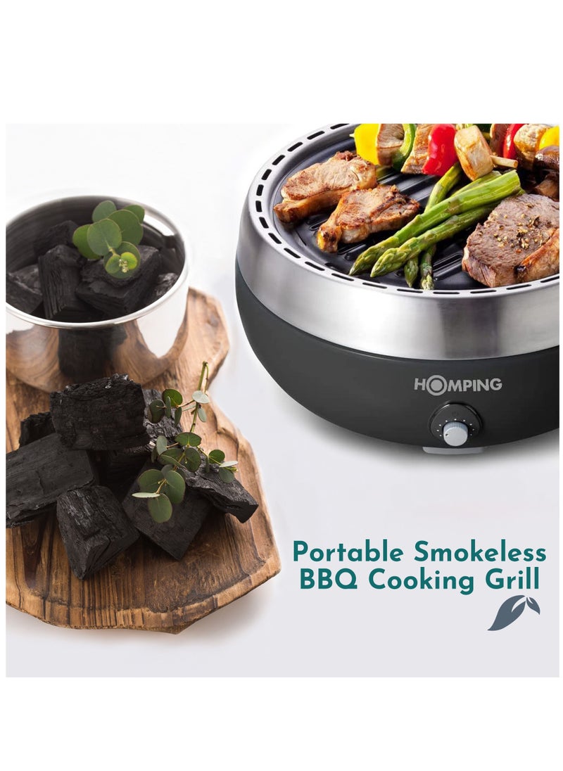 HOMPING - Smokeless Tabletop Non-stick Charcoal BBQ Grill, Multi Power Fan Controlled Air Flow, Revolutionary Barbecue - Image 1