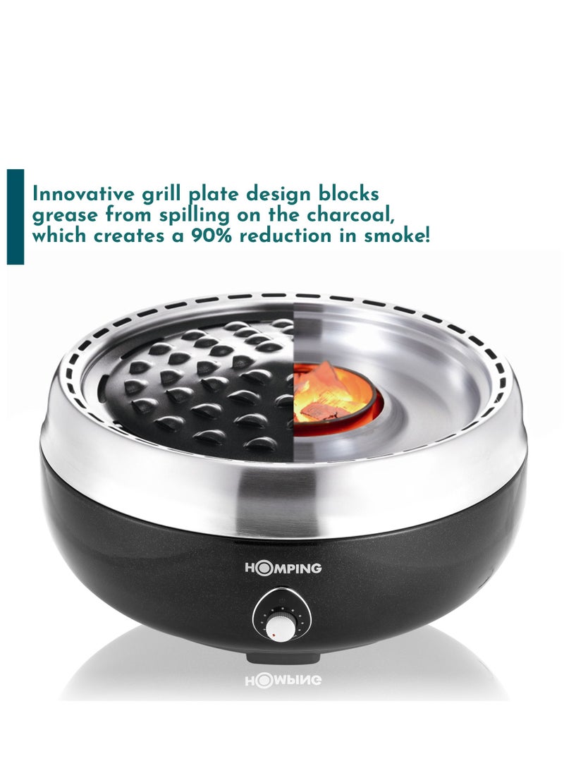 HOMPING - Smokeless Tabletop Non-stick Charcoal BBQ Grill, Multi Power Fan Controlled Air Flow, Revolutionary Barbecue - Image 1