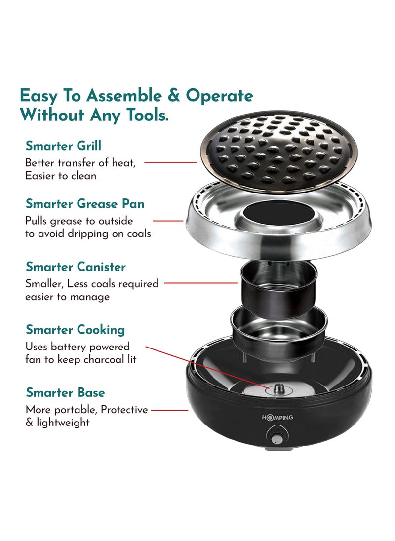 HOMPING - Smokeless Tabletop Non-stick Charcoal BBQ Grill, Multi Power Fan Controlled Air Flow, Revolutionary Barbecue - Image 1