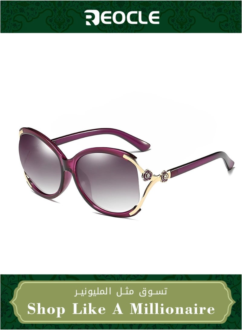 REOCLE Women's Polarized Sunglasses with Classic Retro Style & UV Protection & Flower Pattern Eyewear Round Sunglasses Trendy Sunglasses - Image 1