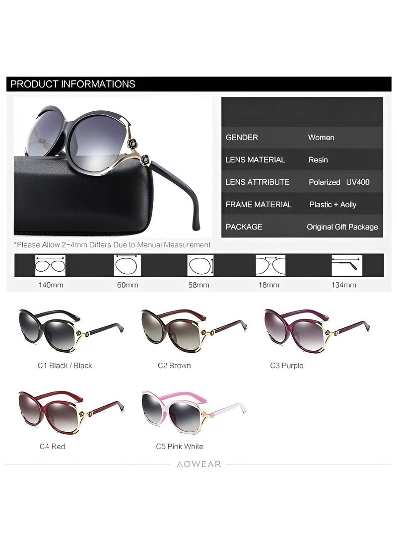 REOCLE Women's Polarized Sunglasses with Classic Retro Style & UV Protection & Flower Pattern Eyewear Round Sunglasses Trendy Sunglasses - Image 2