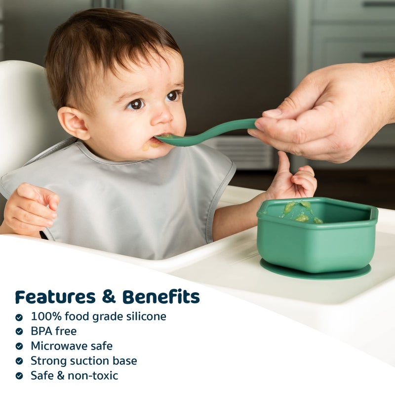 Tiny Twinkle Silicone Suction Bowl with Lid for Baby and Toddler - 100% Silicone - BPA Free - Microwave Safe - Suction Bowls For Baby, Snack Containers For Toddlers (Olive) - Image 3