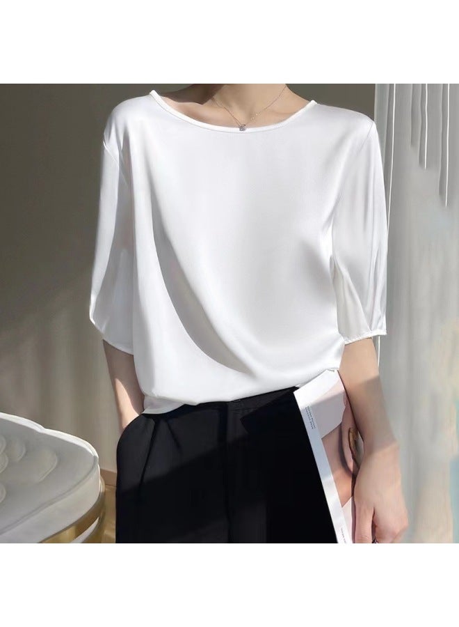 Silk-Like Half Sleeve Top – Elegant Loose Fit