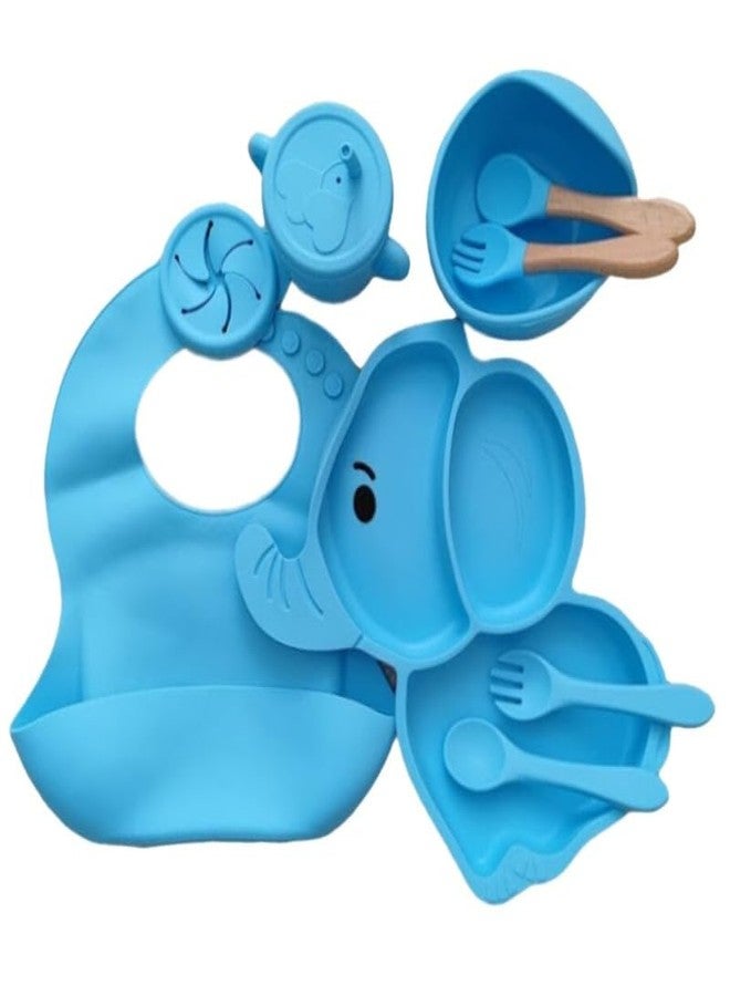 Royalkart 9 in1 Silicone Baby Feeding Set | BPA-Free, Microwave Safe | Suction Plate, Bowl, Spoon, Fork, Cup & Bib | Soft Tableware Kit for Babies & Toddlers, Perfect for Weaning(Elephant Shape-Blue) - Image 5