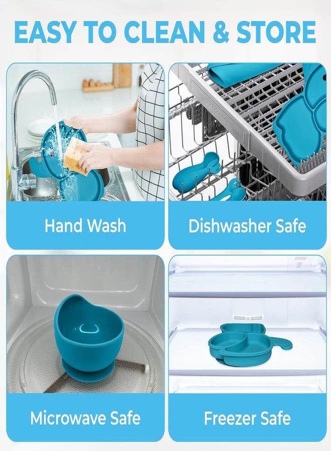 Royalkart 9 in1 Silicone Baby Feeding Set | BPA-Free, Microwave Safe | Suction Plate, Bowl, Spoon, Fork, Cup & Bib | Soft Tableware Kit for Babies & Toddlers, Perfect for Weaning(Elephant Shape-Blue) - Image 3