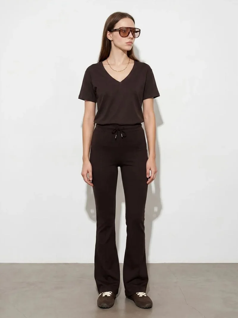 ديلفين Dilvin Cotton Tencel V-Neck Short-Sleeve Blouse