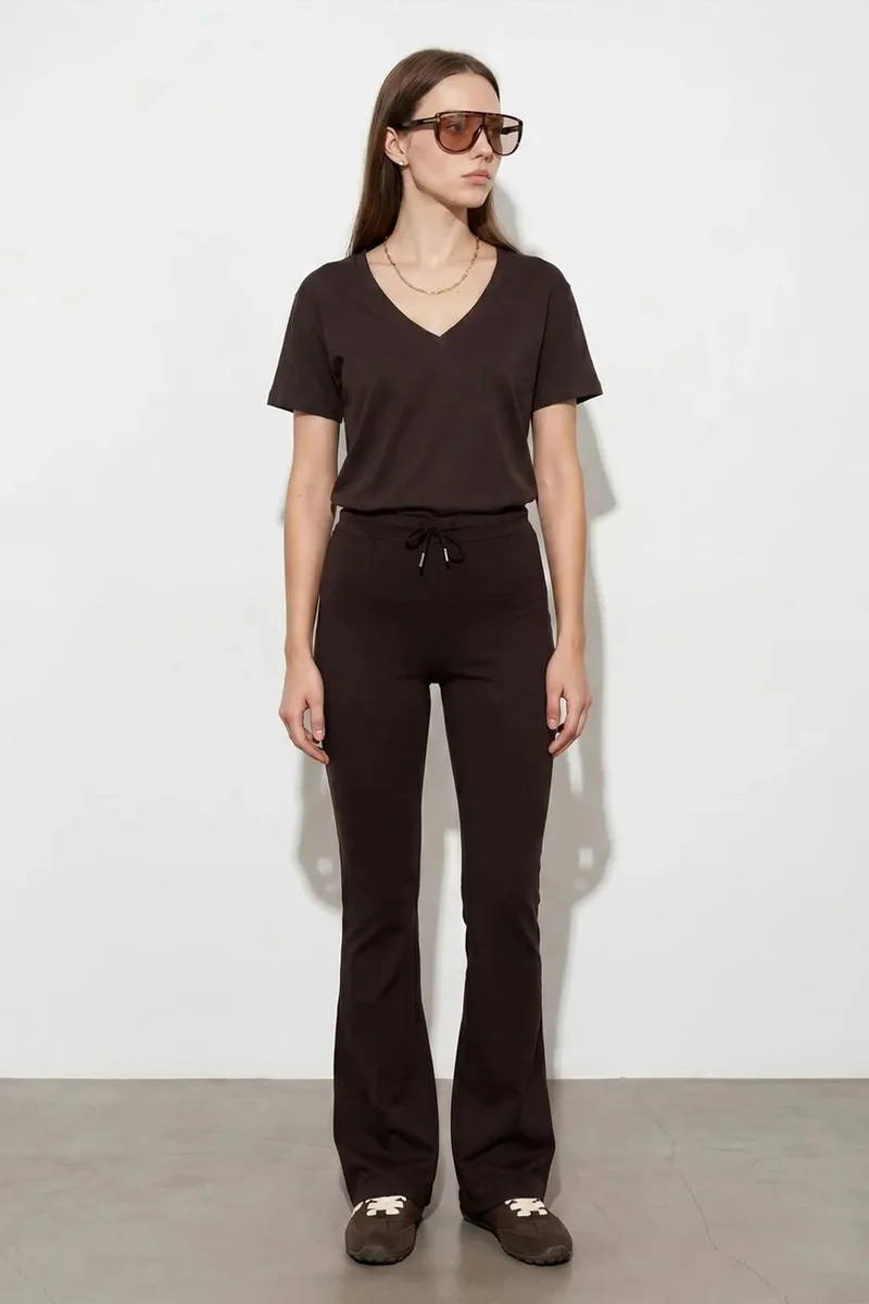 DILVIN Cotton Tencel V-Neck Short-Sleeve Blouse