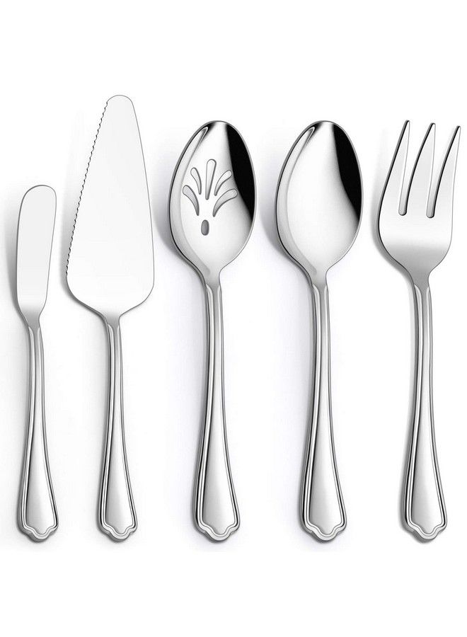 E-far 5Piece Serving Utensils Efar Stainless Steel Scalloped Edge Hostess Serving Set For Buffet Party Kitchen Restaurant Mirror Finished & Dishwasher Safe - Image 1