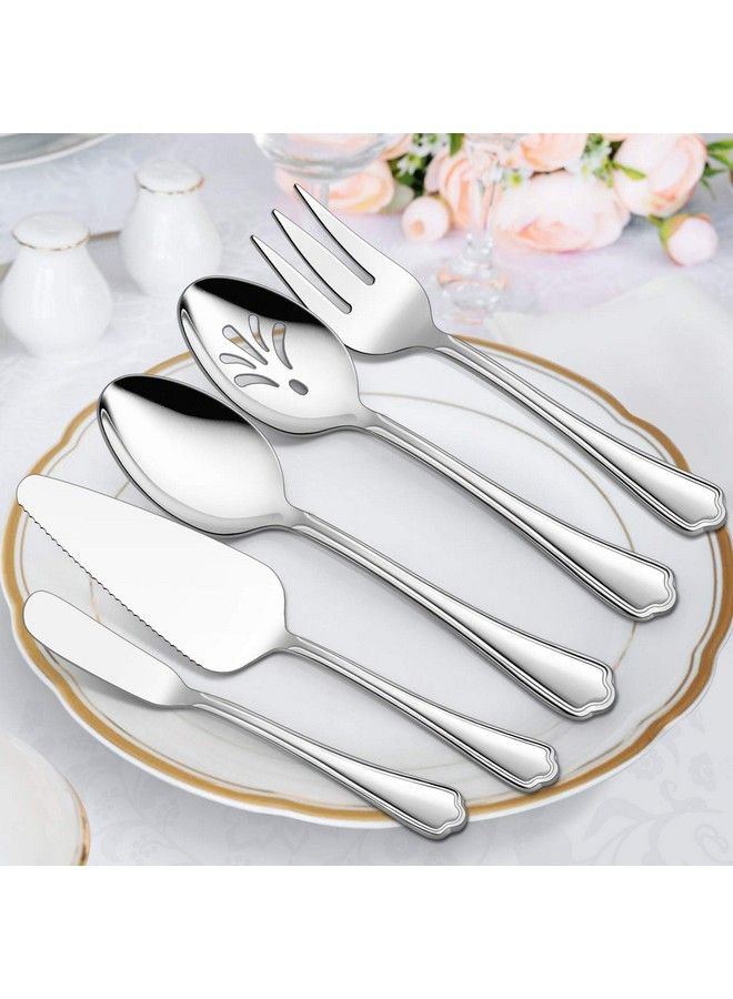 E-far 5Piece Serving Utensils Efar Stainless Steel Scalloped Edge Hostess Serving Set For Buffet Party Kitchen Restaurant Mirror Finished & Dishwasher Safe - Image 4
