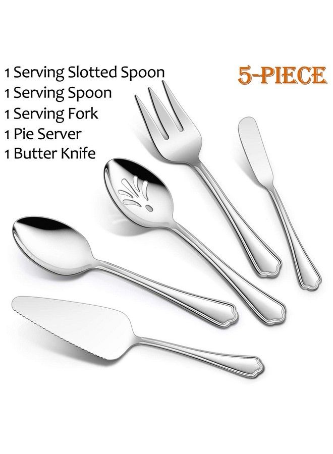 E-far 5Piece Serving Utensils Efar Stainless Steel Scalloped Edge Hostess Serving Set For Buffet Party Kitchen Restaurant Mirror Finished & Dishwasher Safe - Image 3
