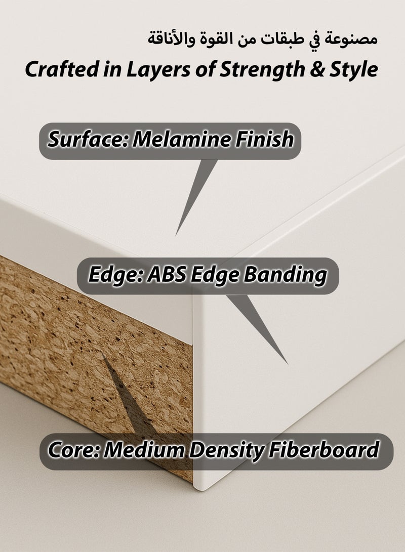 توشيونيكس طاولة قهوة عصرية بتصميم سحابة بيضاء - 100×50×42 سم - طاولة مركزية خشبية صغيرة بأرجل أسطوانية من خشب الصنوبر، طاولة شاي بسيطة من خشب MDF لغرفة المعيشة المنزلية، والمكتب، والشقق، والصالة، ومنطقة الاستقبال - Image 3
