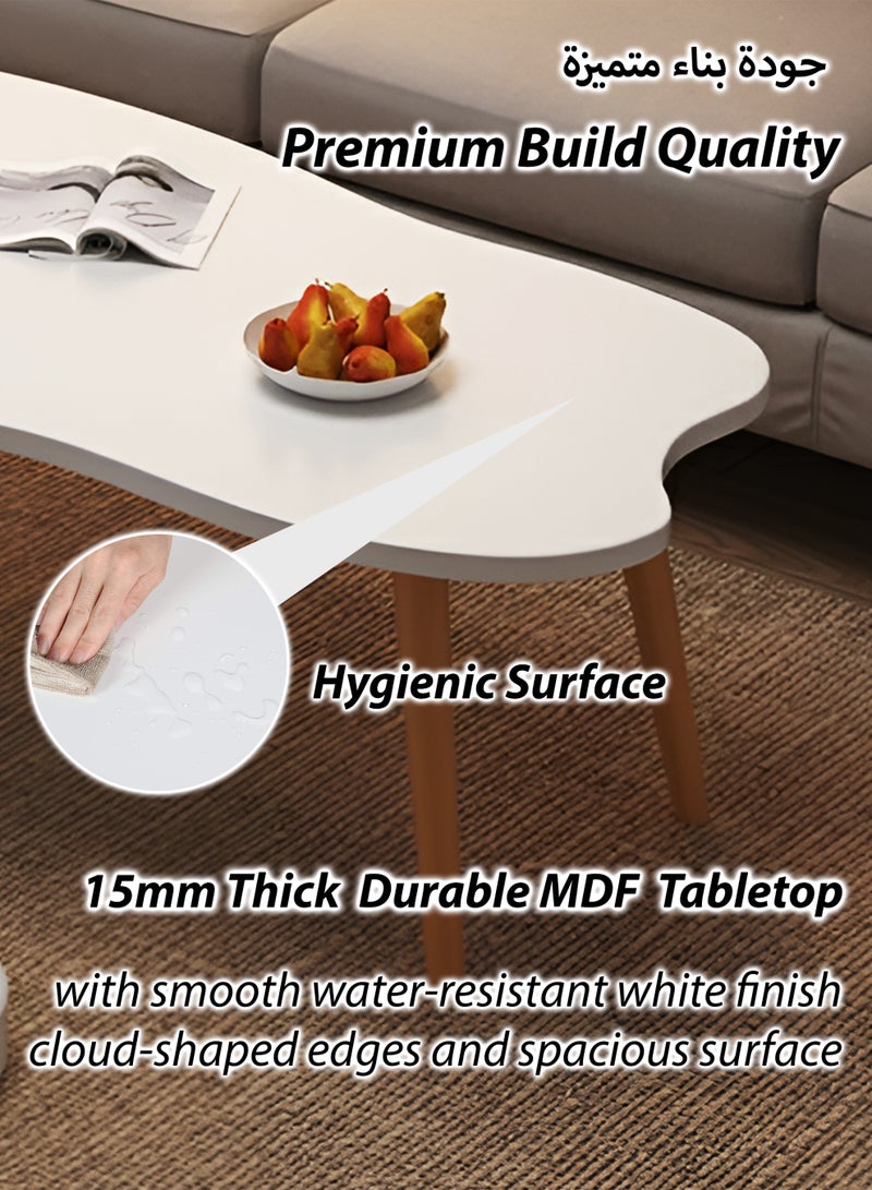 توشيونيكس طاولة قهوة عصرية بتصميم سحابة بيضاء - 100×50×42 سم - طاولة مركزية خشبية صغيرة بأرجل أسطوانية من خشب الصنوبر، طاولة شاي بسيطة من خشب MDF لغرفة المعيشة المنزلية، والمكتب، والشقق، والصالة، ومنطقة الاستقبال - Image 2
