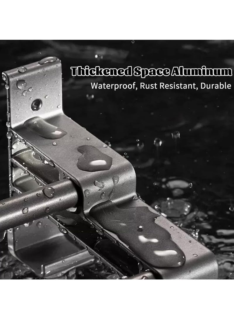 58cm Self Adhesive Towel Rail with Anti Rust Aluminium, Wall Mounted Double Rod Towel Shelf with Hooks for Bathroom and Kitchen, No Drilling Required, Black  - Image 3